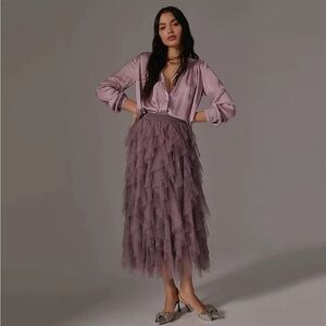Anthropologie The Chéri Ruffled
Tulle Midi Skirt
 Lavender Layered Midi Skirt